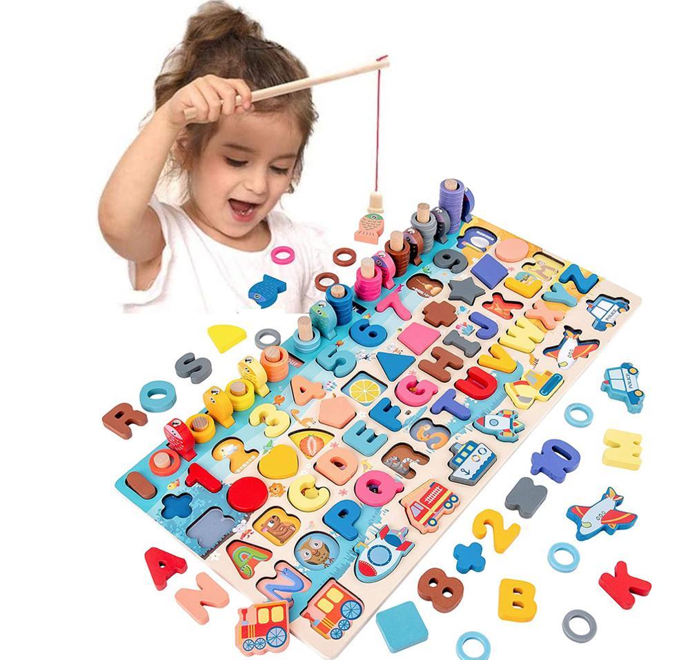 Educatief Houten Puzzel voor Kinderen – Letters, Cijfers en Vormen – Montessori Spel voor Ontwikkeling en Leren