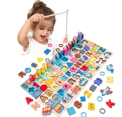 Educatief Houten Puzzel voor Kinderen – Letters, Cijfers en Vormen – Montessori Spel voor Ontwikkeling en Leren