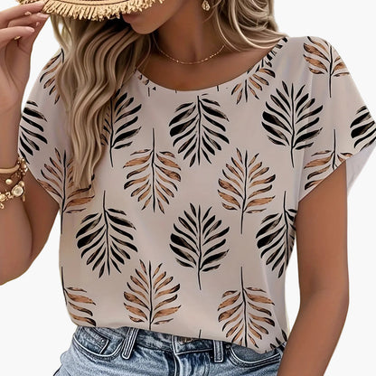 Blouse Femme Élégante à Imprimé Feuilles Style Printanier Été – Idéal pour Sorties Décontractées