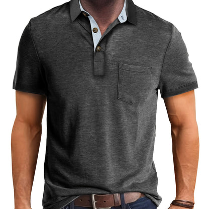 Polo décontracté pour homme à poche poitrine, style élégant pour usage quotidien ou bureau