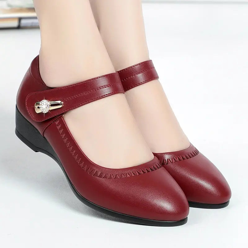 Chaussures compensées Mary Jane à bride, couleur unie