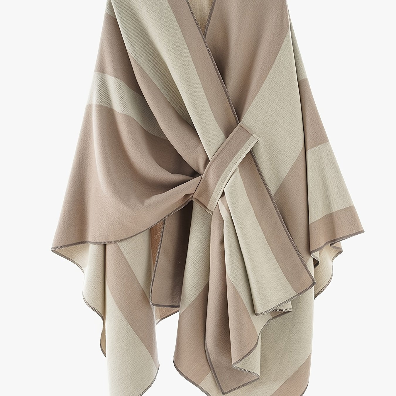 Poncho Cape Femme Rayé Bicolore avec Nœud Décoratif Doux