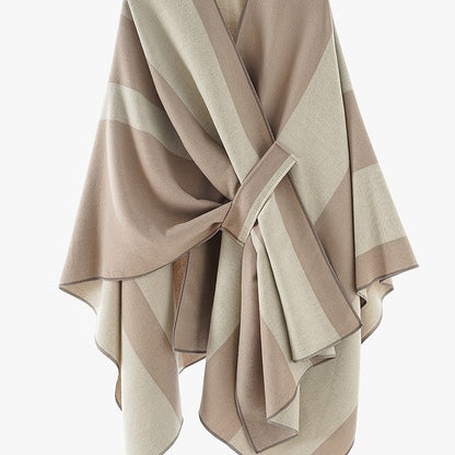 Poncho Cape Femme Rayé Bicolore avec Nœud Décoratif Doux