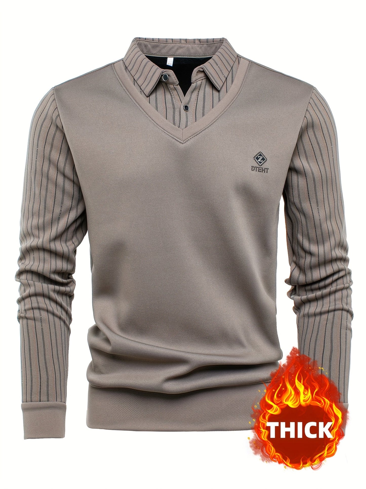 Pull Col V Homme Effet Chemise Rayée Manches Longues