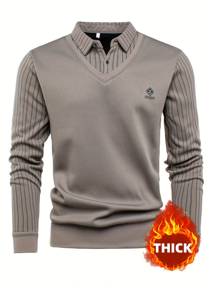 Pull Col V Homme Effet Chemise Rayée Manches Longues