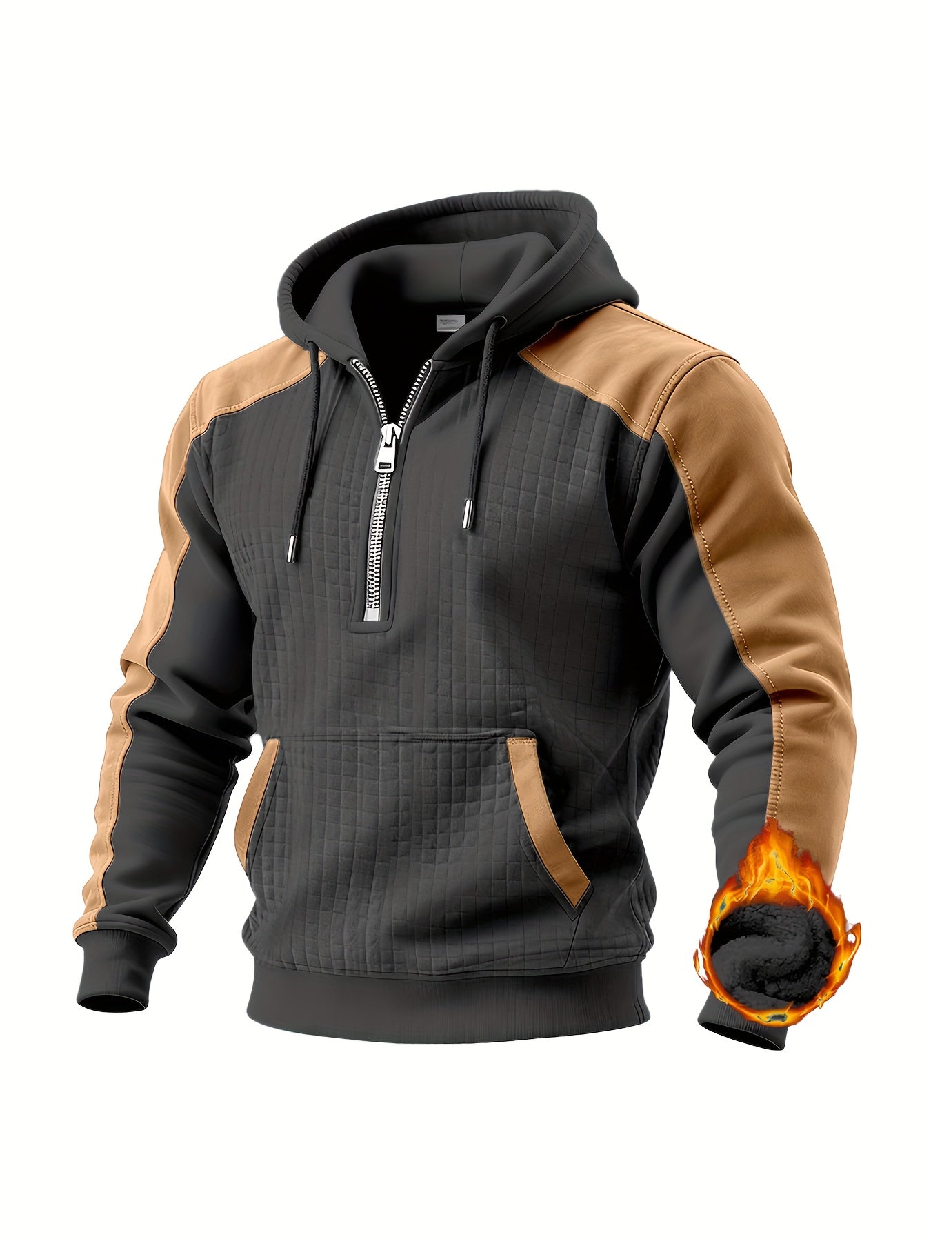 Sweat à Capuche Homme Bicolore Matelassé avec Fermeture Éclair et Poche Kangourou