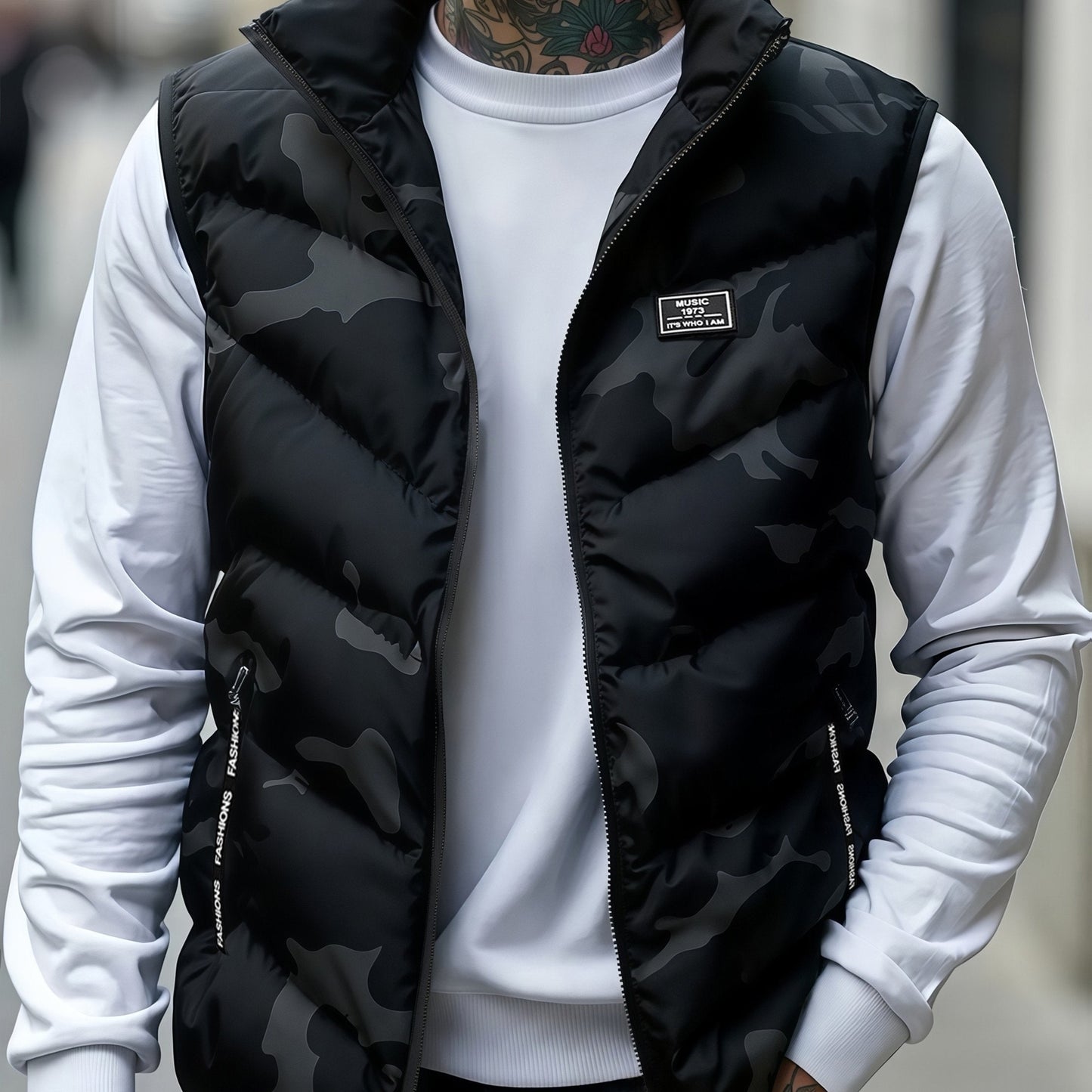 Gilet matelassé homme sans manches à motif camouflage militaire vert
