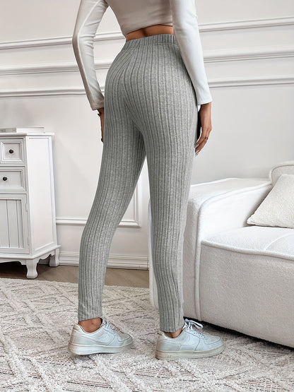 Legging Femme Côtelé Taille Haute Ajustable Confortable Marron Chiné