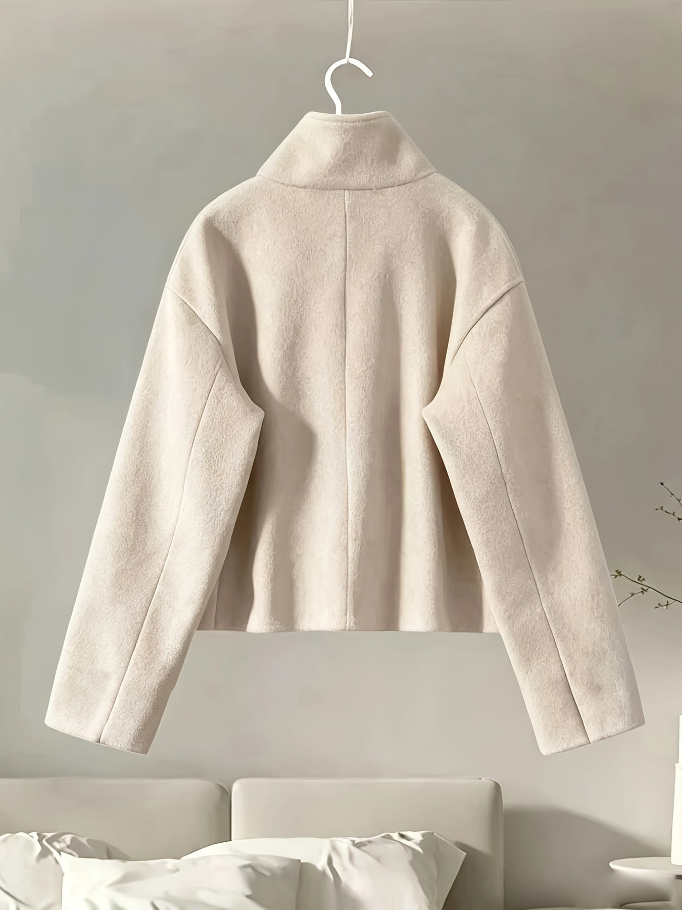 Veste courte femme col montant boutonnée décontractée couleur unie