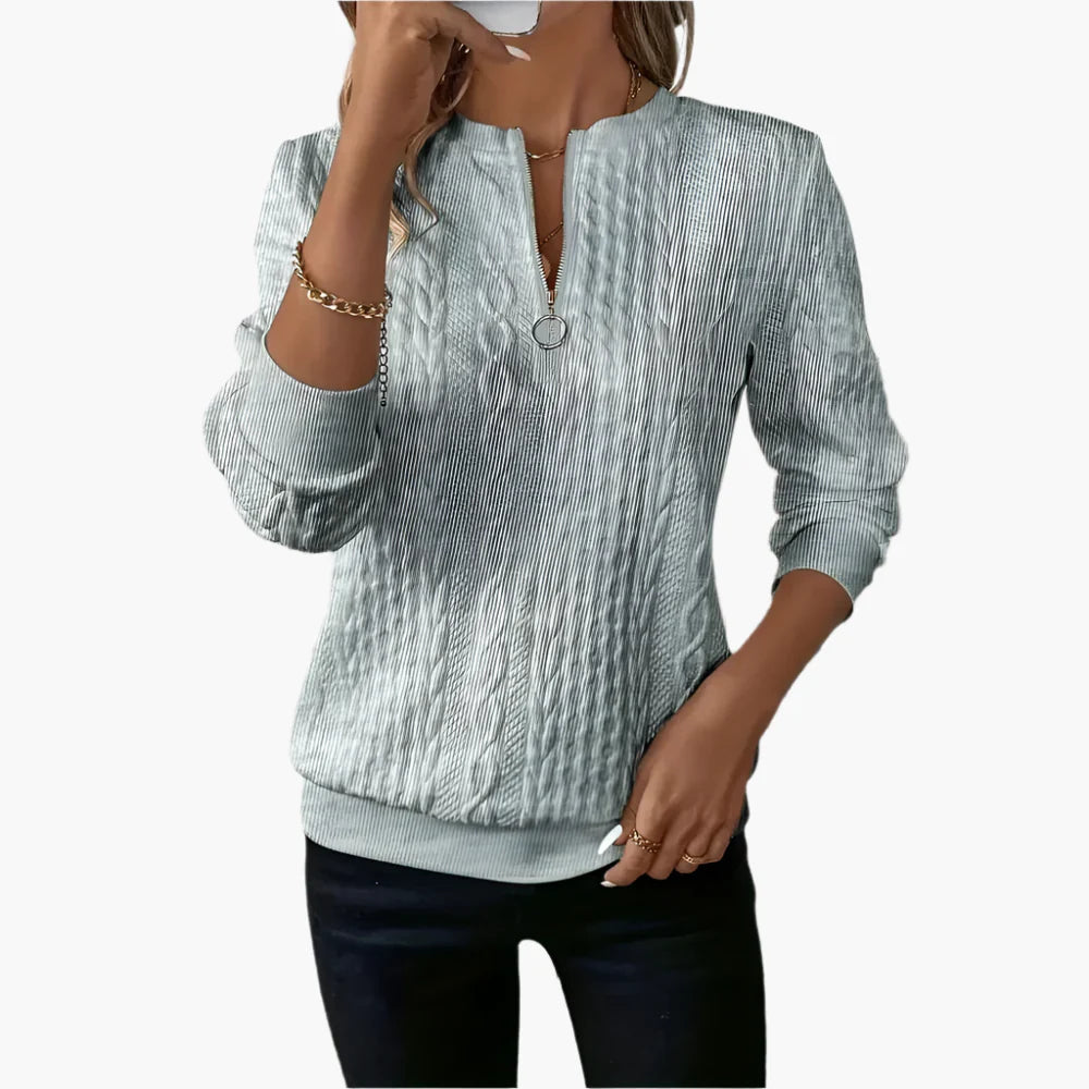 Women's Casual Elegant Cable Knit Pullover with Zipper – Ideal for Autumn and Winter
