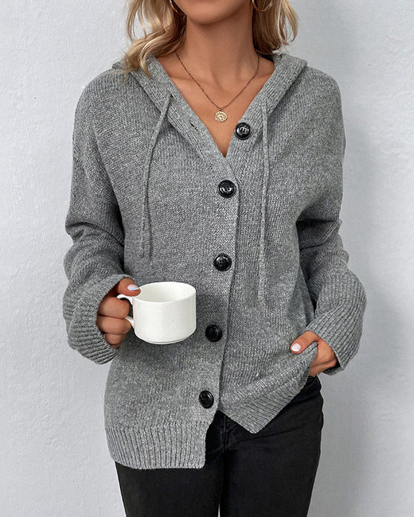 Cárdigan de punto gris con capucha y botones para mujer