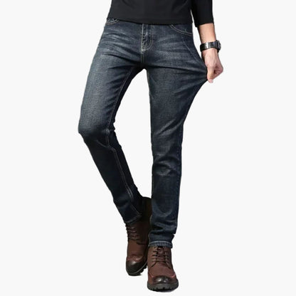 Slim fit klassieke herenjeans reissstijl comfortabel rekbaar