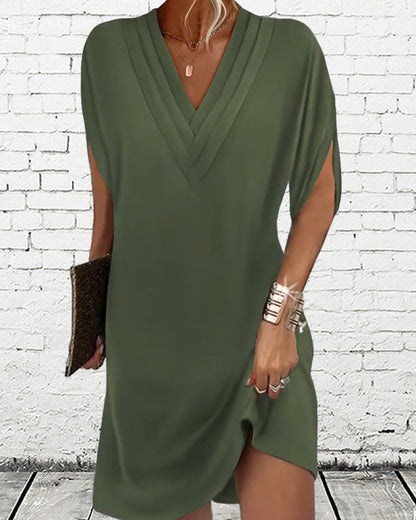 Robe décontractée femme col en V manches fendues style chic pour toutes occasions