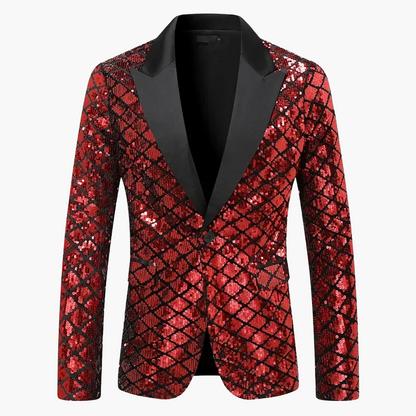Giacca da sera uomo stile smoking, motivo geometrico brillante, ideale per feste ed eventi eleganti