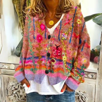 Cardigan donna artistico bohémien stile maglia per autunno e inverno