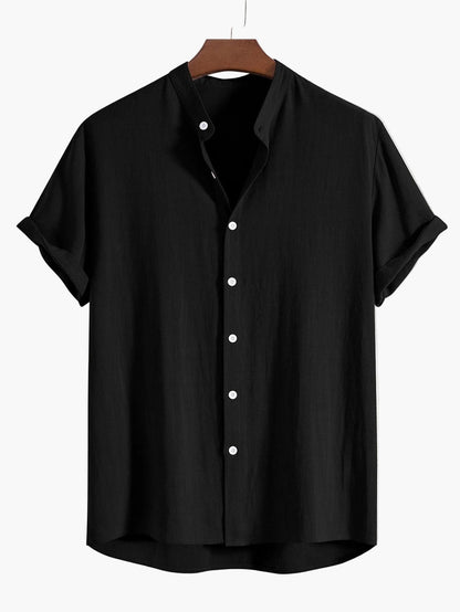 Chemise casual col mao à manches courtes pour homme – Style décontracté et élégant, idéale pour l'été et la vie quotidienne