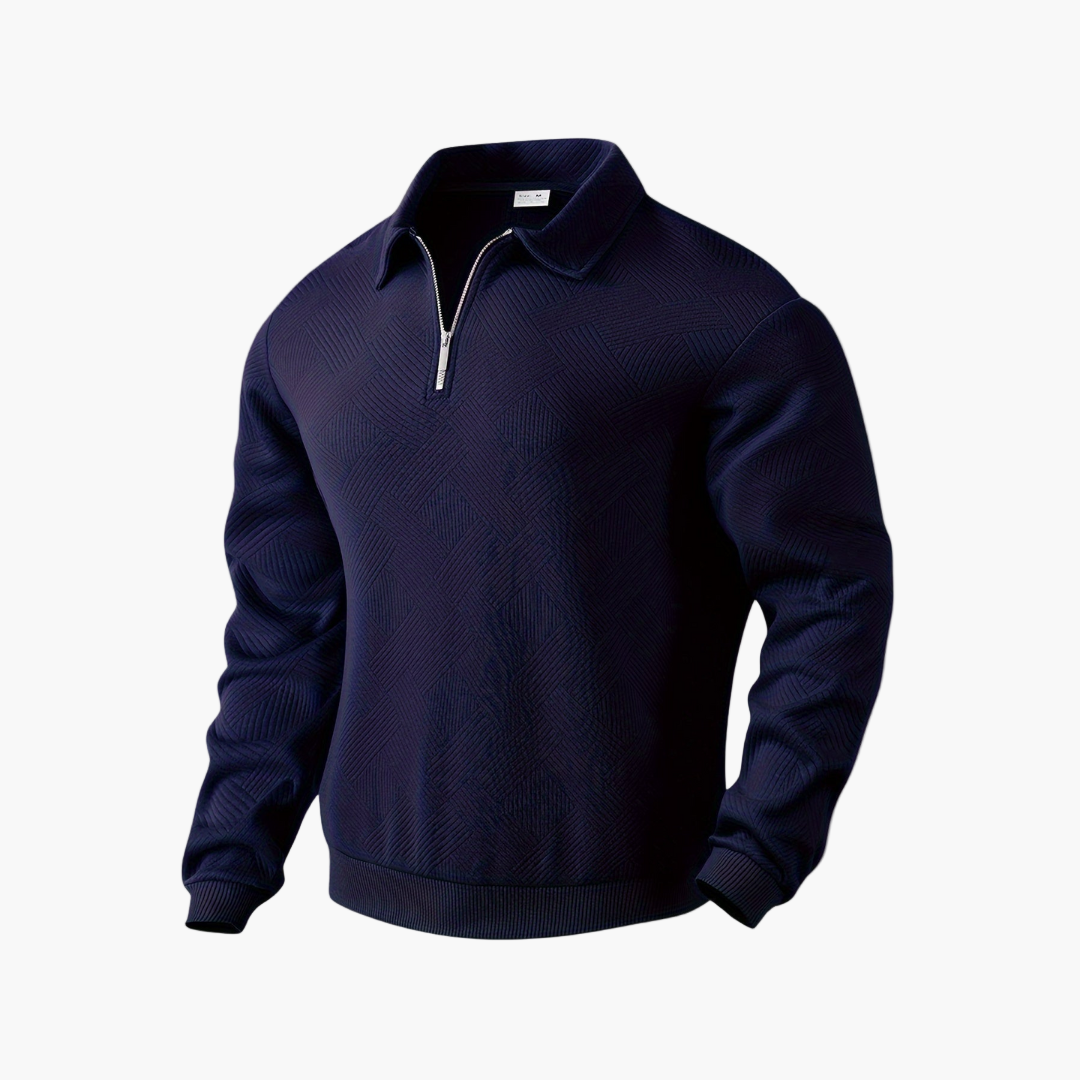 Sudadera para hombre estilo vintage con cuello con cremallera y motivo geométrico – Elegancia casual para todas las ocasiones