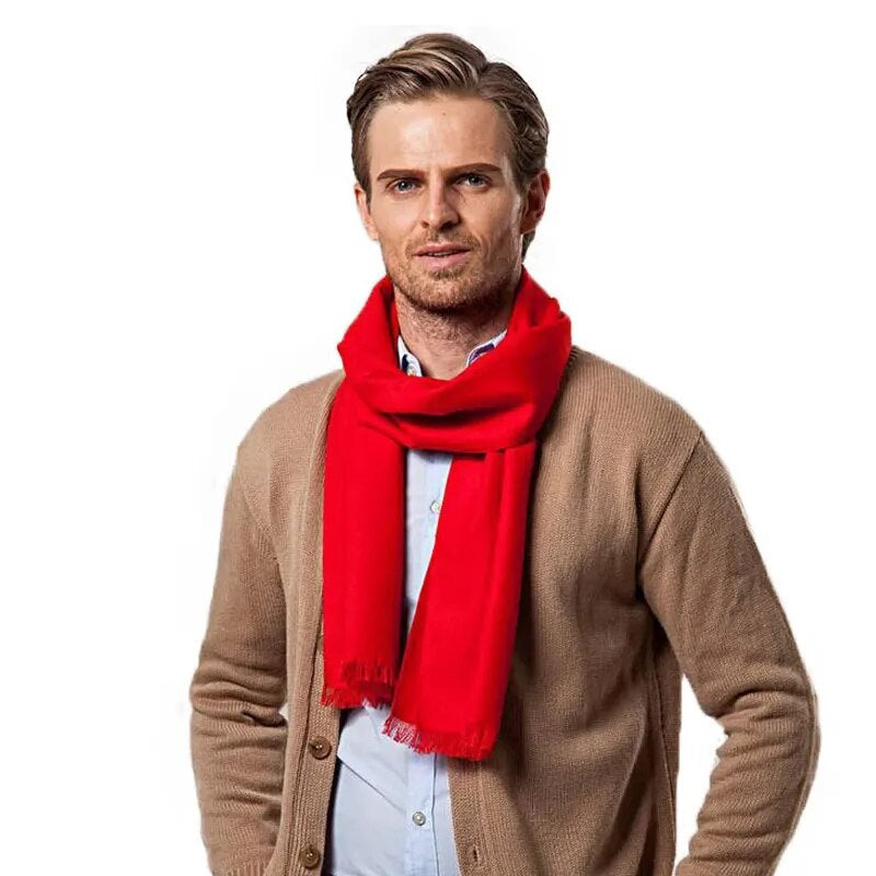 Bufanda roja lisa para hombre, suave y con flecos