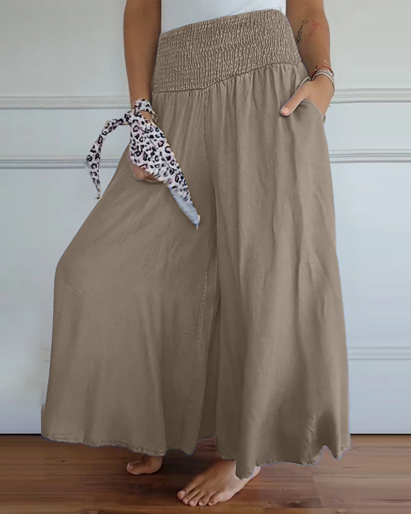 Pantaloni larghi a vita alta stile bohémien per donna, taglio fluido e comodo, ideali per tutti i giorni e il relax