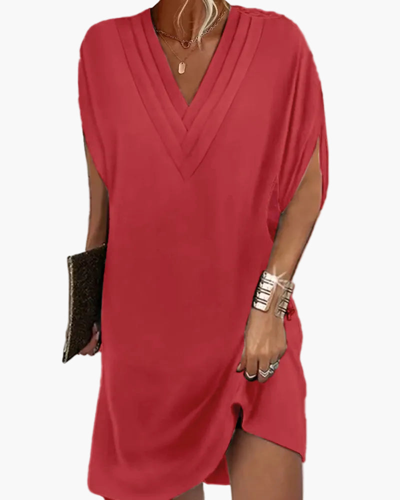 Robe décontractée femme col en V manches fendues style chic pour toutes occasions