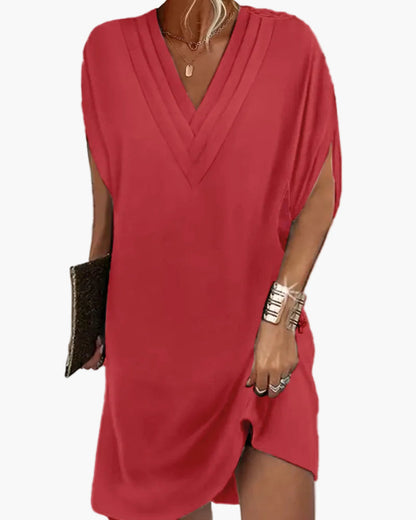 Robe décontractée femme col en V manches fendues style chic pour toutes occasions
