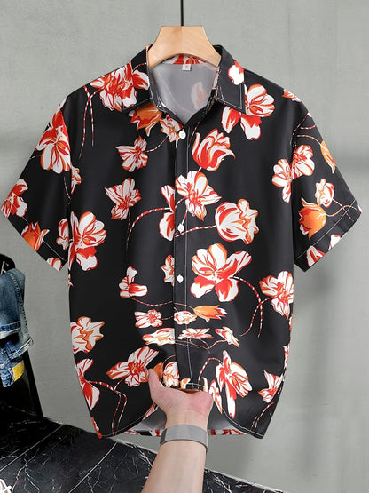 Chemise à manches courtes homme style resort imprimé floral graphique – idéale pour vacances et sorties décontractées