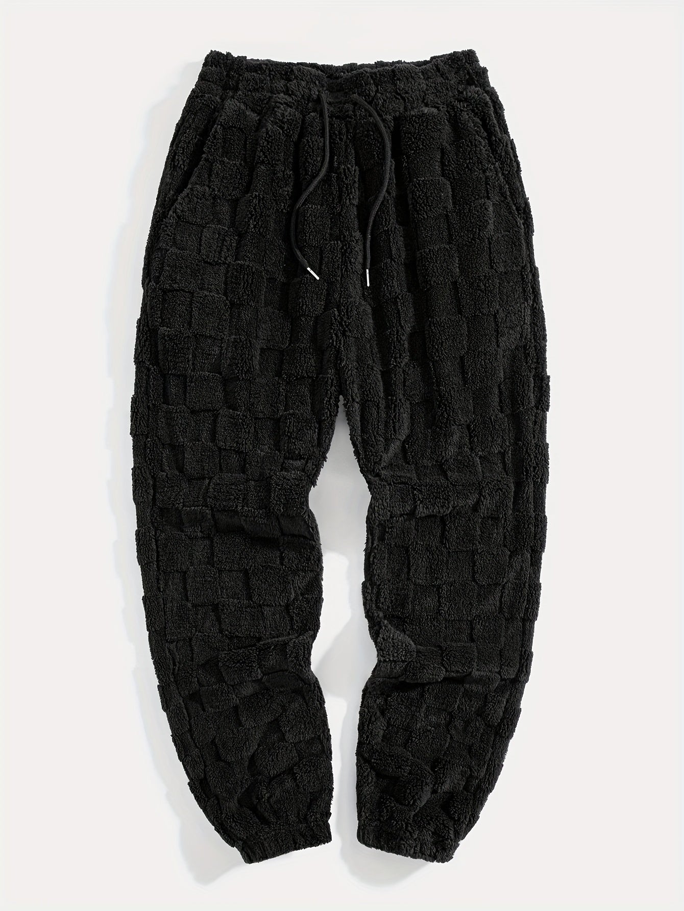 Pantalon de jogging doux à motif texturé à carreaux et cordon de serrage