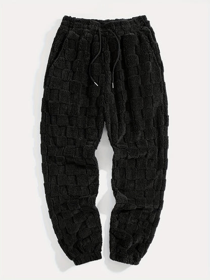 Pantalon de jogging doux à motif texturé à carreaux et cordon de serrage
