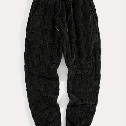 Pantalon de jogging doux à motif texturé à carreaux et cordon de serrage