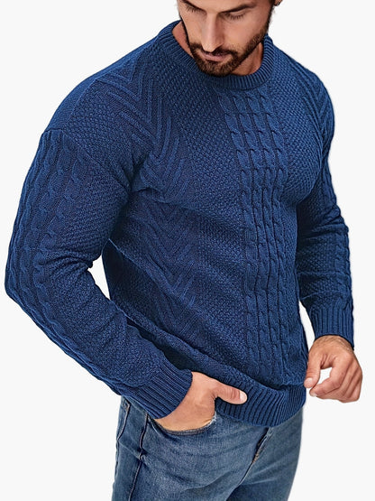 Jersey de punto trenzado para hombre estilo urbano casual – Mangas largas, elegante otoño/invierno