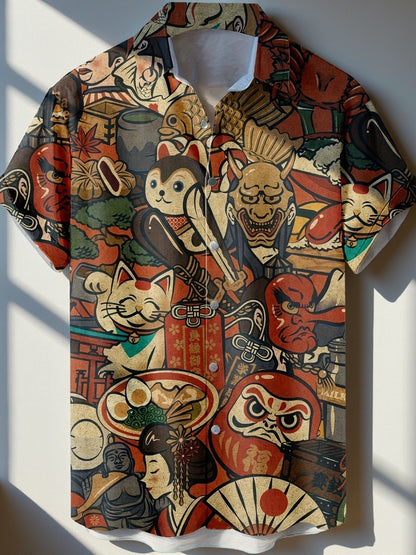 Chemise homme à manches courtes style japonais graphique casual fête vacances
