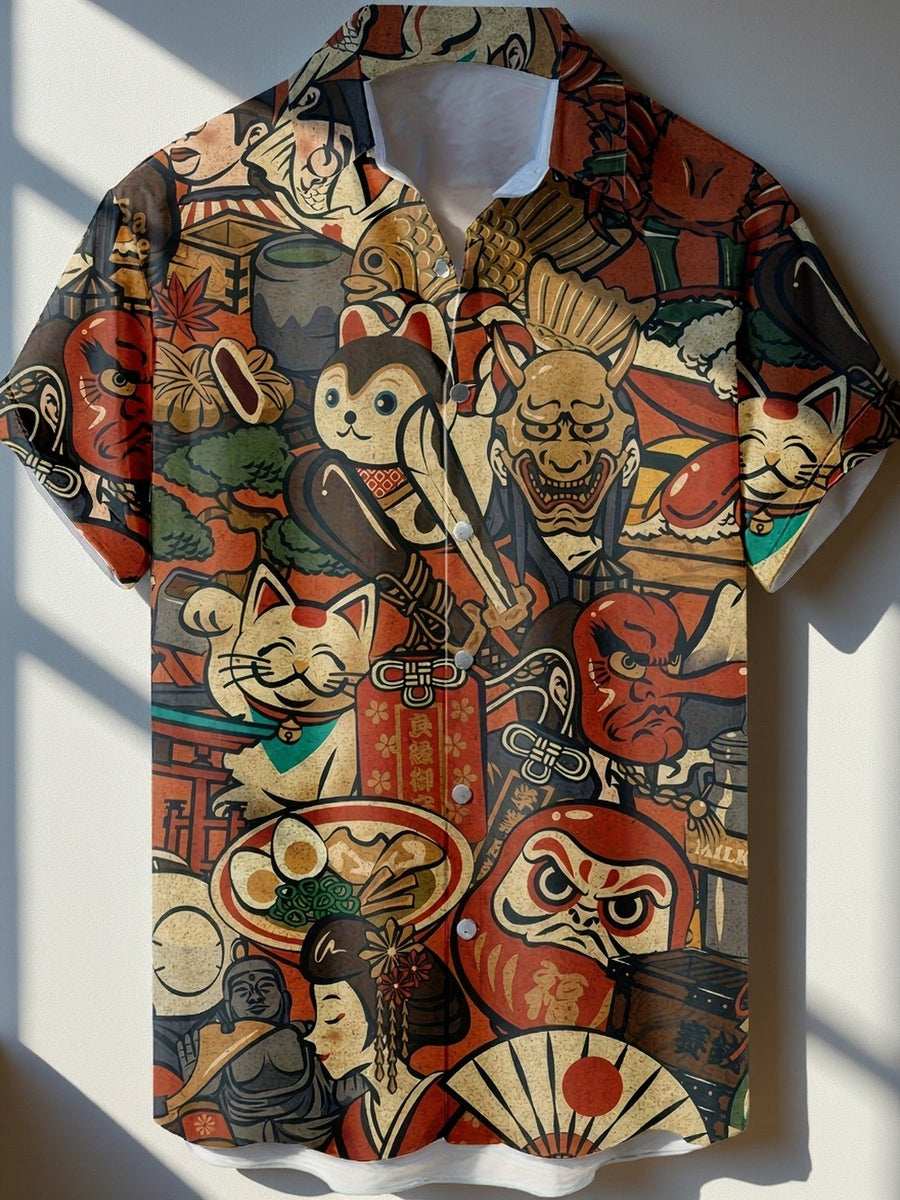 Men's short-sleeve shirt Japanese style graphic casual party vacation