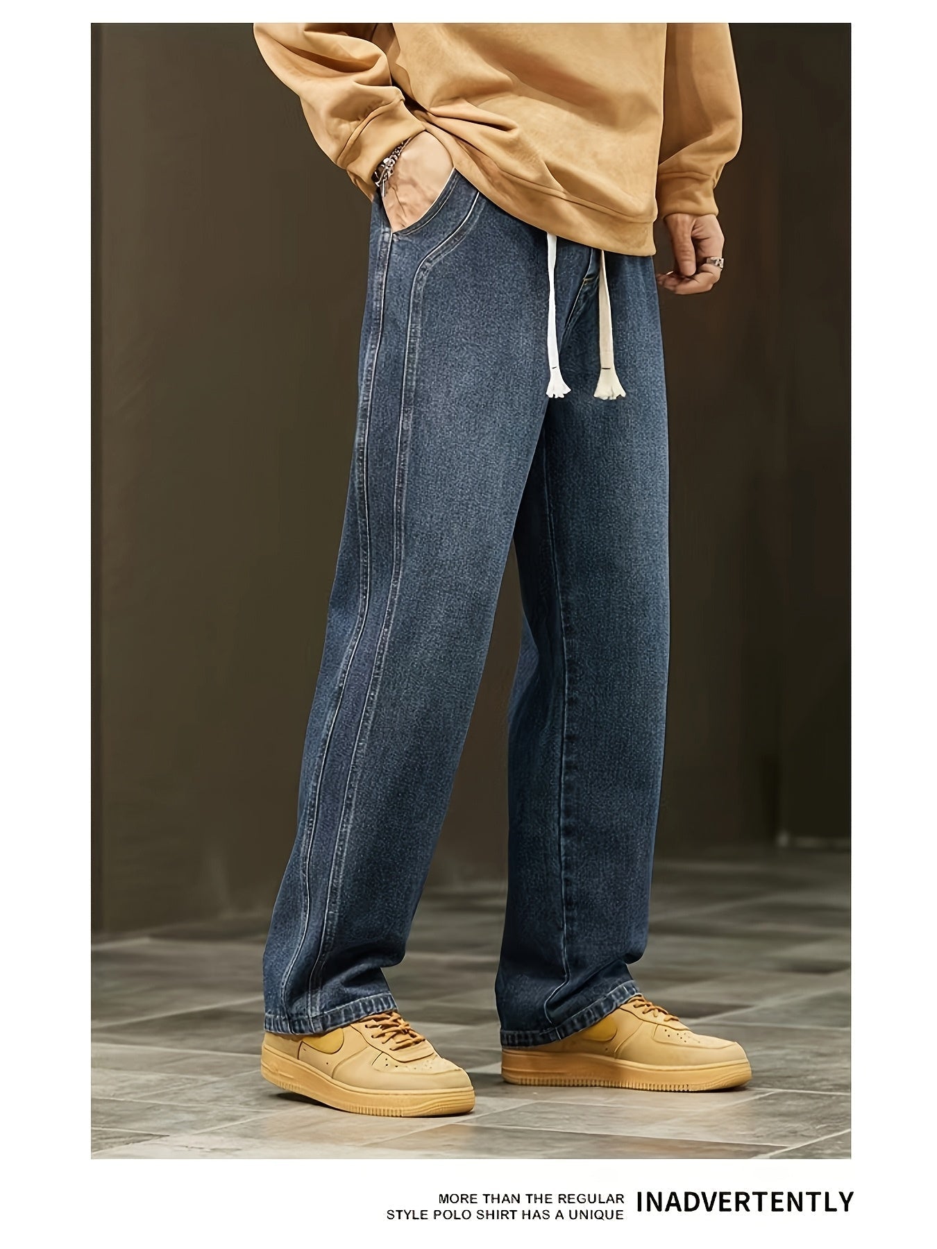 Losvallende brede jeans voor heren, casual stedelijke stijl