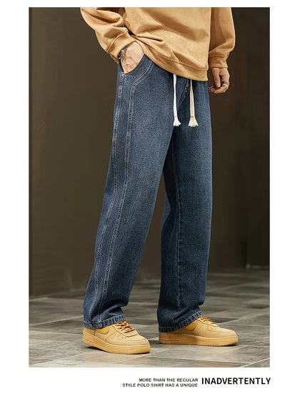Losvallende brede jeans voor heren, casual stedelijke stijl