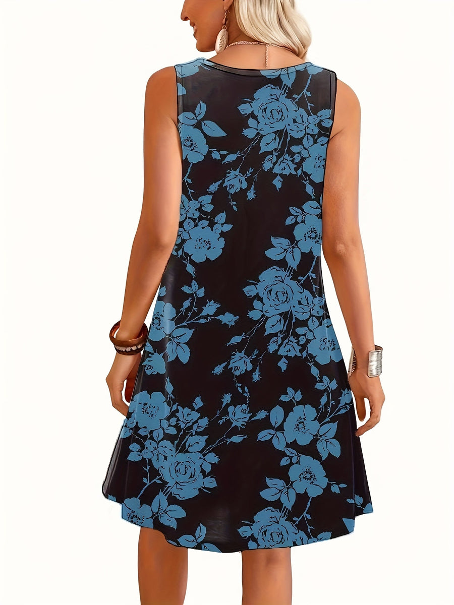 Robe d'été décontractée sans manches femme style floral chic