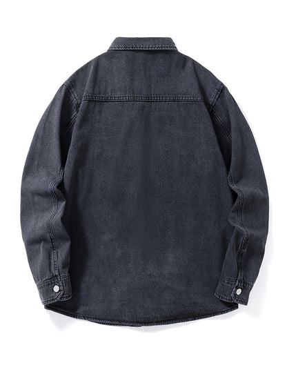 Surchemise Homme Décontractée en Jean à Manches Longues et Poches Poitrine