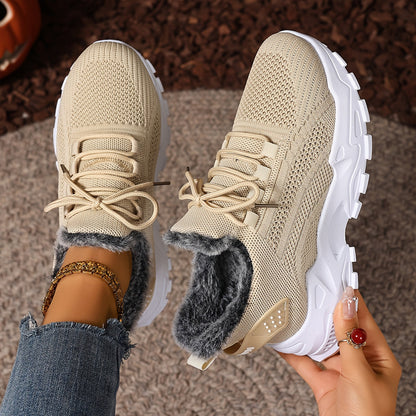 Baskets montantes femme en maille avec doublure douce et lacets