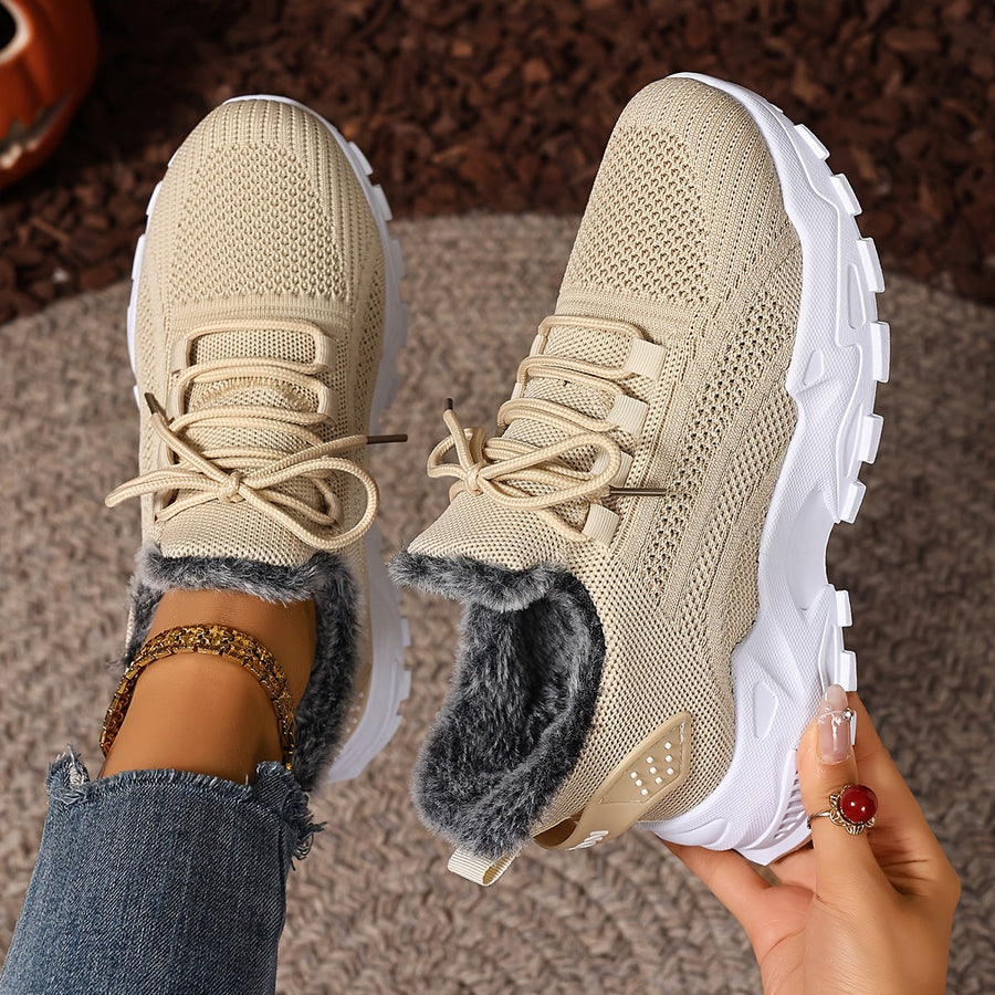 Zapatillas altas de mujer de malla, con forro suave y cordones