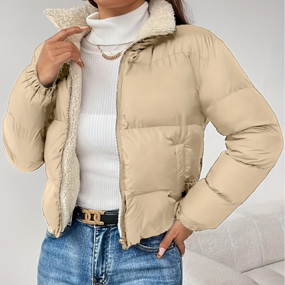 Doudoune Courte Femme Matelassée Col Montant Doublure Douce Noir