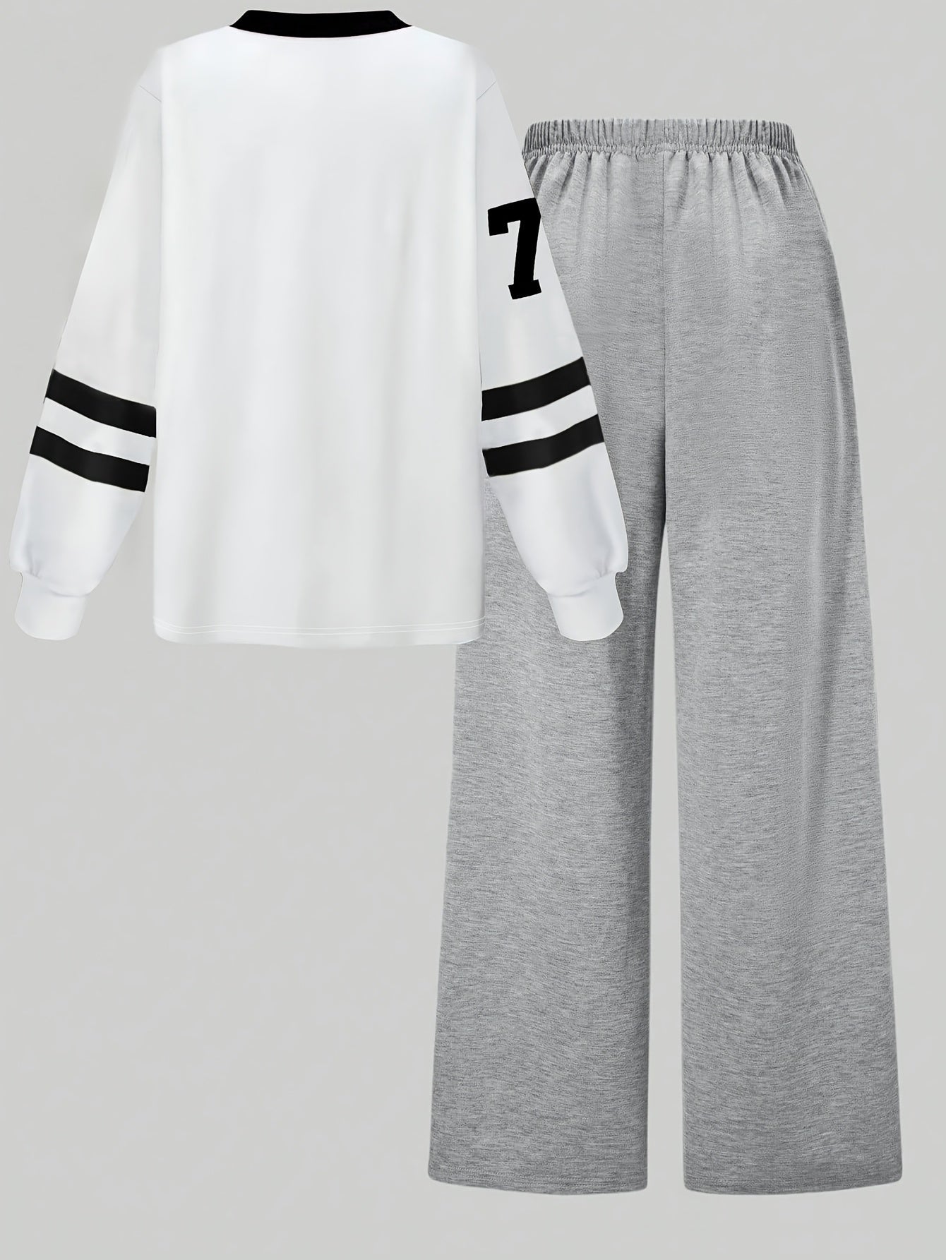 Ensemble Sport Décontracté Femme Col V Manches Longues & Pantalon Large Gris Los Angeles