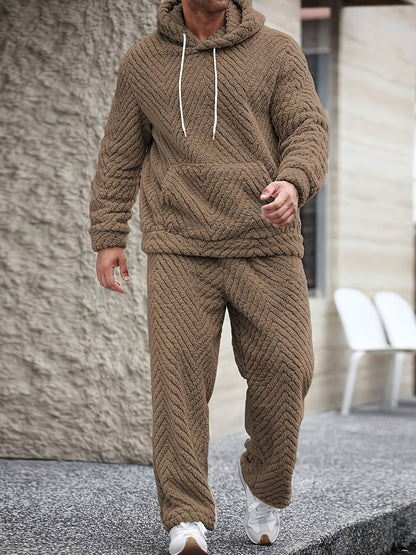 Ensemble Homme Doux Motif Chevrons Capuche Kaki Clair