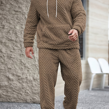 Ensemble Homme Doux Motif Chevrons Capuche Kaki Clair