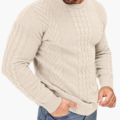 Jersey de punto trenzado para hombre estilo urbano casual – Mangas largas, elegante otoño/invierno