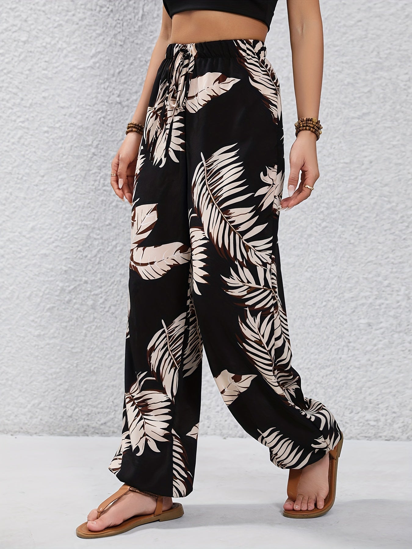 Pantalon jogger femme style vacances à imprimé feuilles pour le printemps/été