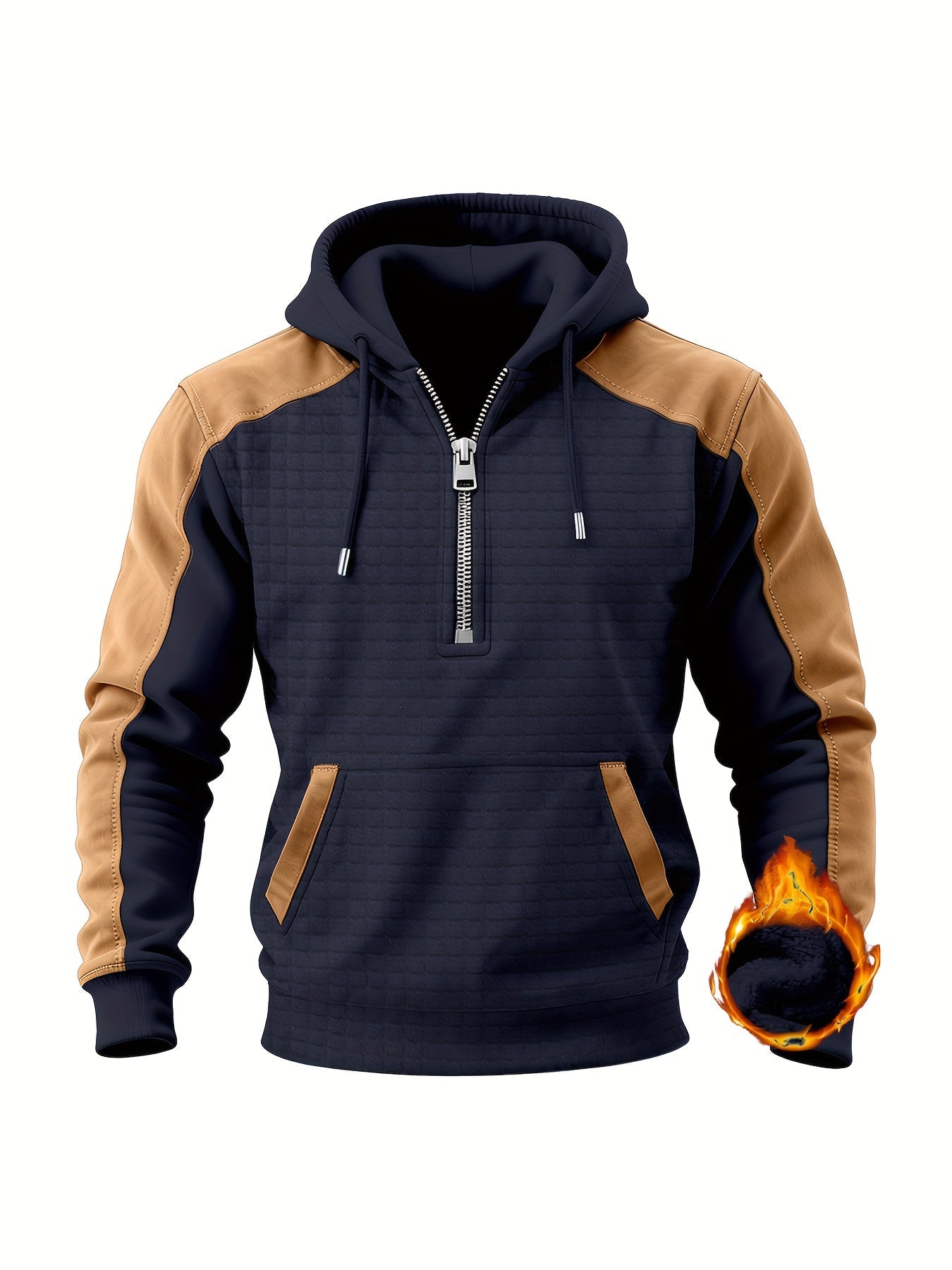 Sweat à Capuche Homme Bicolore Matelassé avec Fermeture Éclair et Poche Kangourou