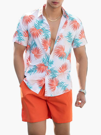 Ensemble d'été décontracté homme style tropical – Chemise manches courtes et short – Idéal plage et vacances