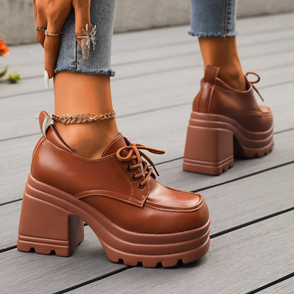 Chaussures à plateforme style Oxford à lacets pour femme – Look rétro tendance, usage quotidien ou soirée