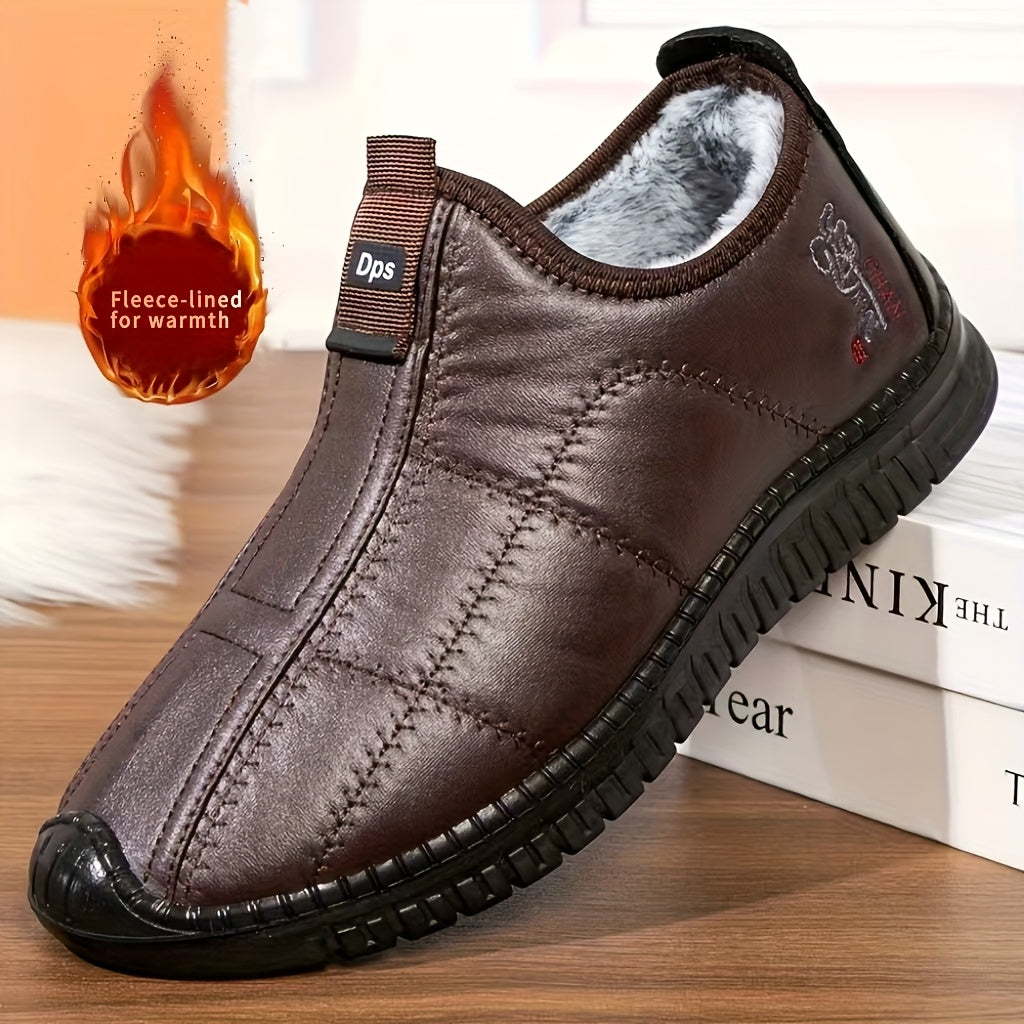 Chaussons Homme Doublés Chaussures Simples à Enfiler Hiver Noir