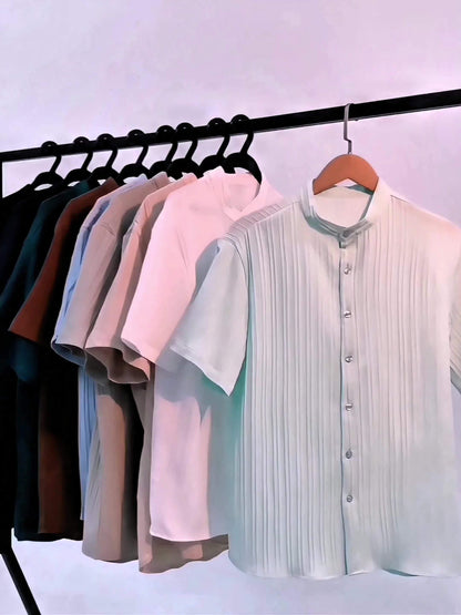 Camicia casual con colletto alla coreana da uomo stile moderno e estivo