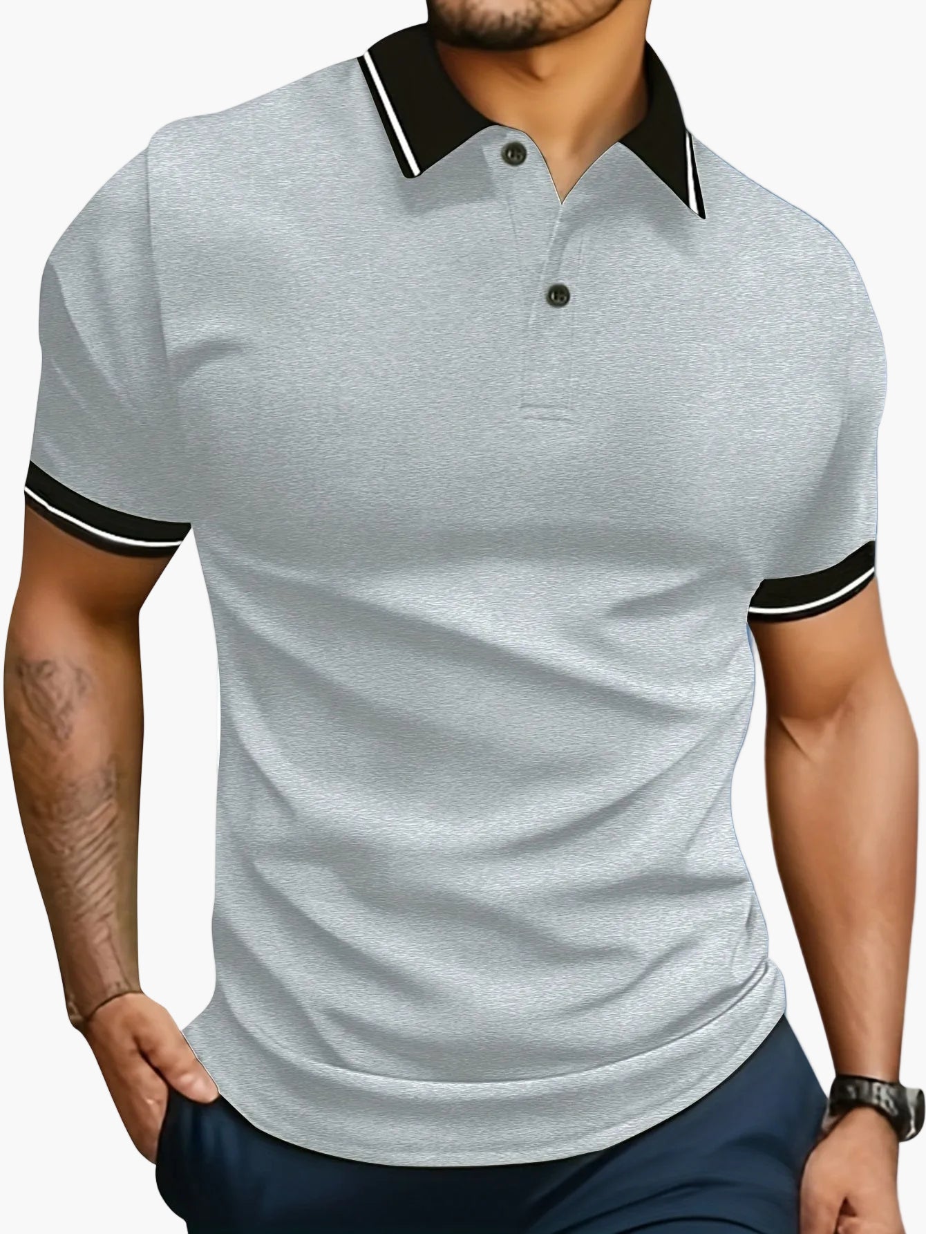 Polo casual da uomo con colletto a contrasto – Stile moderno e versatile